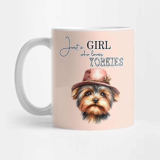 Just a Girl Who Loves Yorkies cute Yorkie dog with hat watercolor art by AdrianaHolmesArt